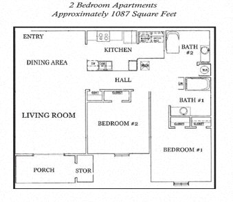 Floor plan for 2 beds, 2 baths, 1109 sqft